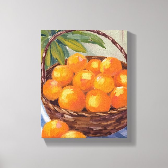 Basket of Oranges Fruit Citrus Painting Canvas Print (Front)