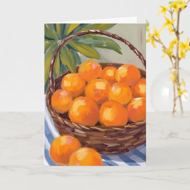 Basket of Oranges Fruit Citrus Painting Card (Yellow Flower)