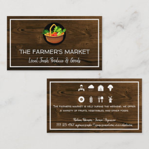 Basket of Produce   Wooden Background Business Card