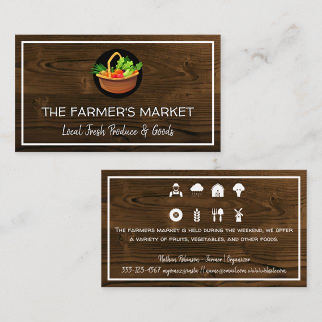 Basket of Produce | Wooden Background Business Card (Front/Back)