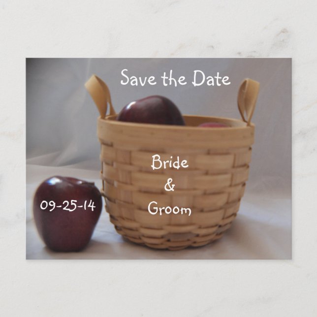 Basket of Red Apple Wedding Postcards (Front)