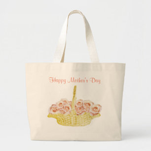 Basket of Roses-Peach Large Tote Bag