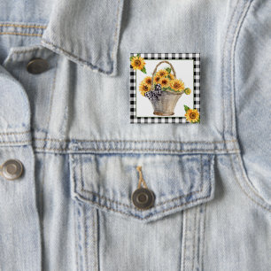 Basket of sunflowers 15 cm square badge