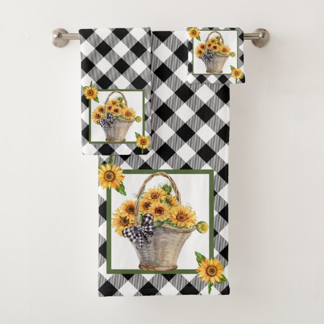 Basket of sunflowers bath towel set (Insitu)