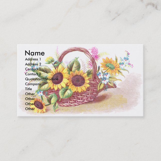 Basket of Sunflowers Victorian Trade Card (Front)