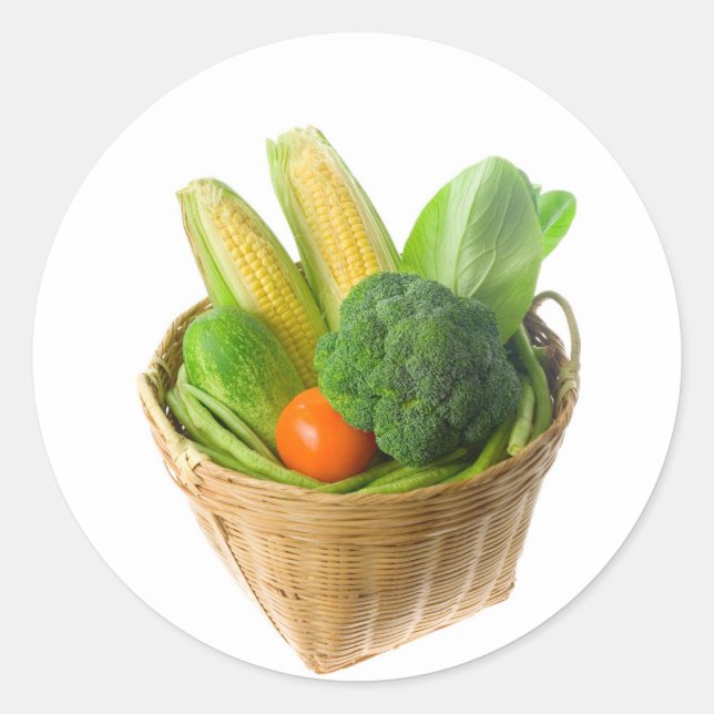Basket of vegetables classic round sticker (Front)