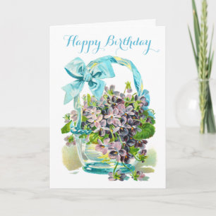 Basket of Violets Happy Birthday Card