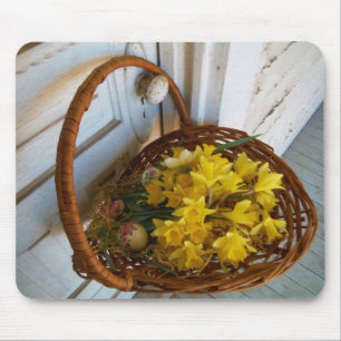 Basket of Yellow Daffodils,white antique door Mouse Mat