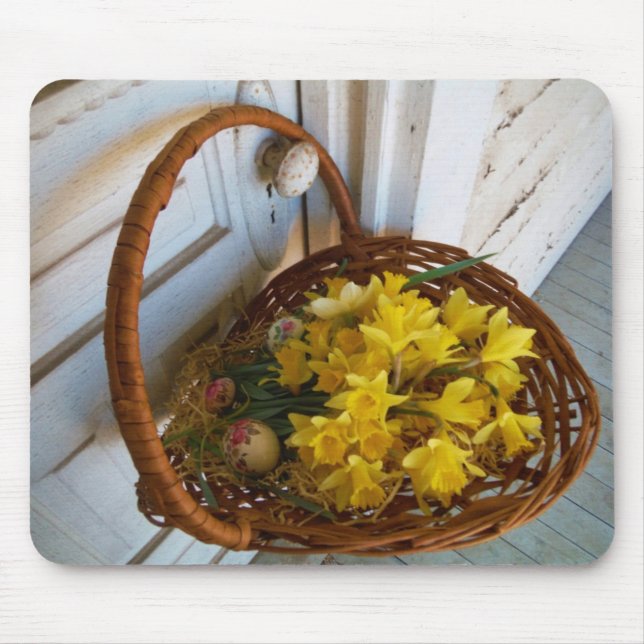Basket of Yellow Daffodils,white antique door Mouse Mat (Front)