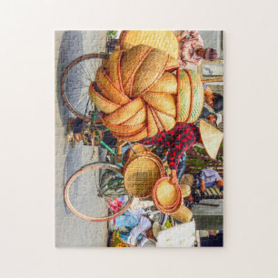 Basket vendor on bicycle in Hanoi, Vietnam Jigsaw Puzzle