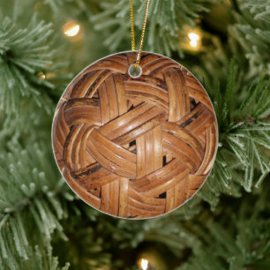 Basket Weave Ball, Mistletoe, Christmas Greetings Ceramic Tree Decoration
