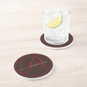 Basket Weave Monogram Wedding Anniversary Coasters