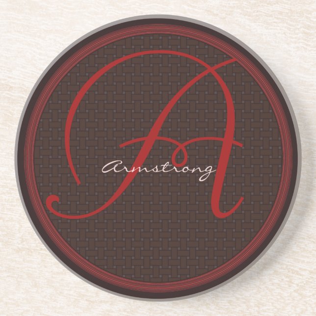 Basket Weave Monogram Wedding Anniversary Coasters (Front)