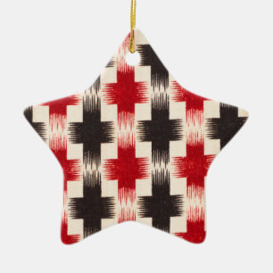 Basket Weave Pattern red and black Abstract art Ceramic Tree Decoration