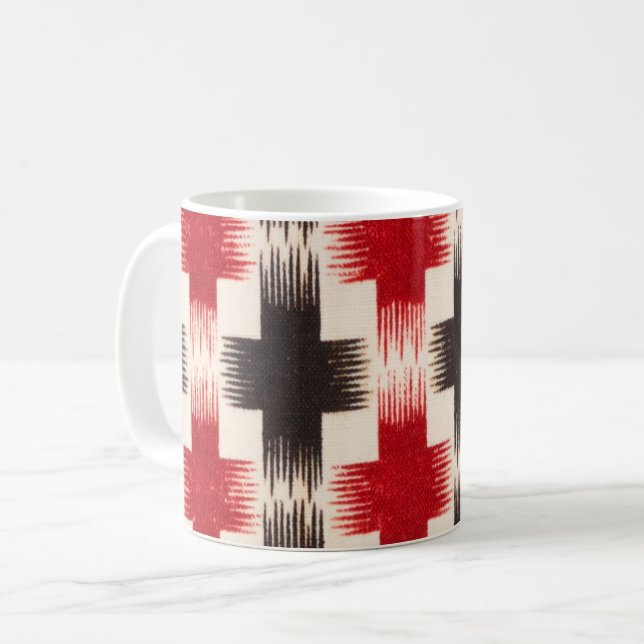 Basket Weave Pattern red and black Abstract art Coffee Mug (Front Left)