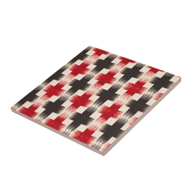 Basket Weave Pattern red and black Abstract art Tile (Side)