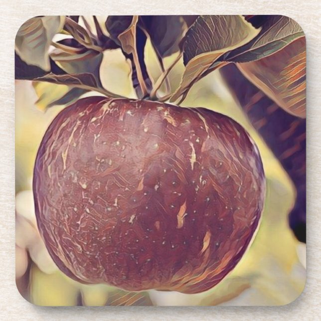 Basket with apples painting of apple tree coaster (Front)