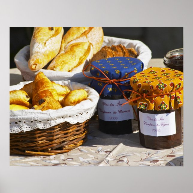 Basket with croissants and chocolate breads. poster (Front)