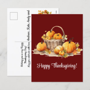 Basket with Pumpkins Happy Thanksgiving Holiday Postcard
