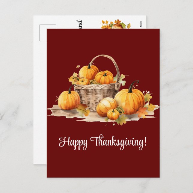 Basket with Pumpkins Happy Thanksgiving Holiday Postcard (Front/Back)