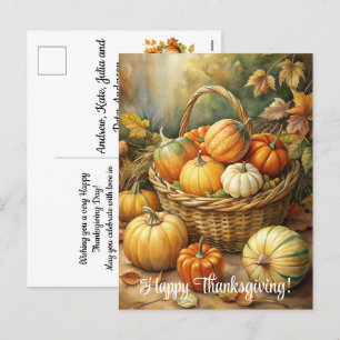 Basket with Pumpkins Happy Thanksgiving Holiday Postcard