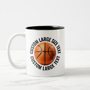 Basketbal Ball & Large Text BLACK 11oz Custom Two-Tone Coffee Mug