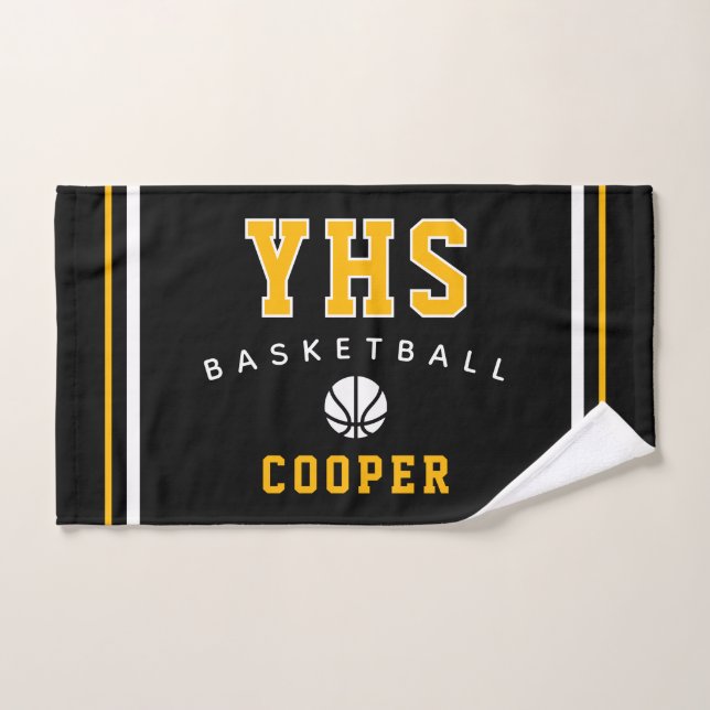 BasketbalI con, Custom Name & School, Team Gift Hand Towel (Hand Towel)