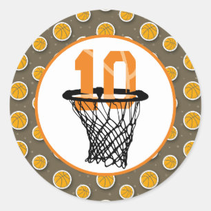 Basketball  10th Birthday with number in mini hoop Classic Round Sticker