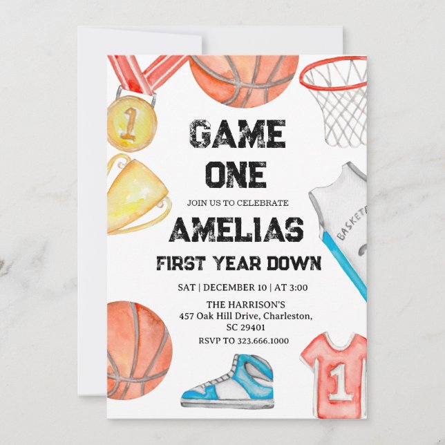 Basketball 1st Birthday American Sports Game On  Invitation (Front)