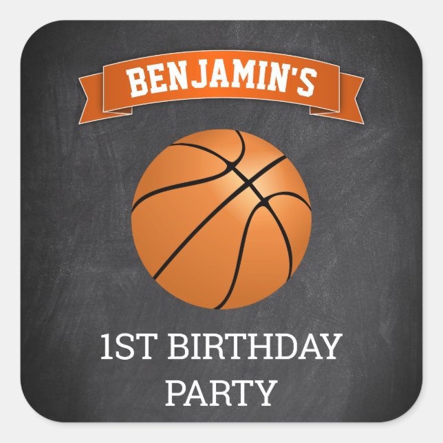 Basketball 1st Birthday Party Favour Sticker (Front)