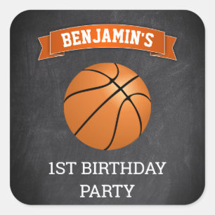 Basketball 1st Birthday Party Favour Sticker