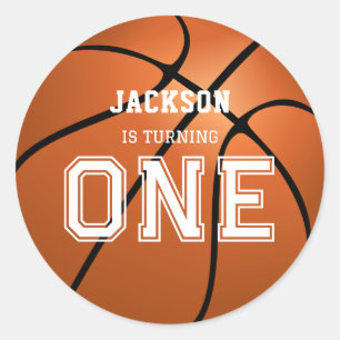 Basketball 1st Birthday Unique Classic Round Sticker