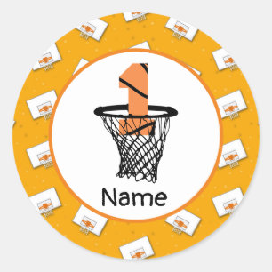 Basketball  1st Birthday with number in mini hoop  Classic Round Sticker