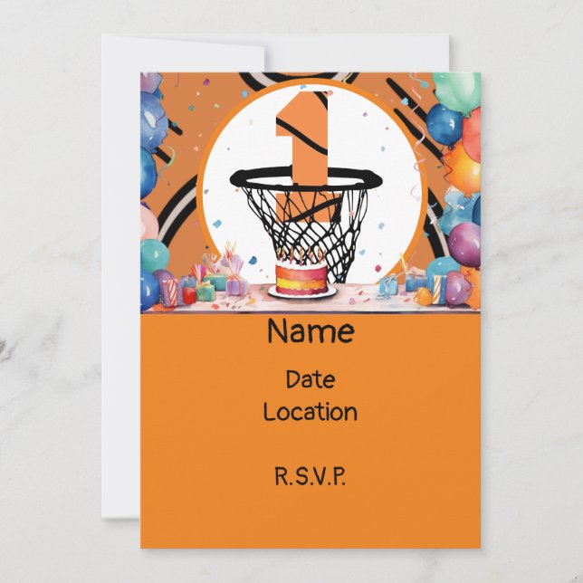 Basketball  1st Birthday with number in mini hoop  Invitation (Front)