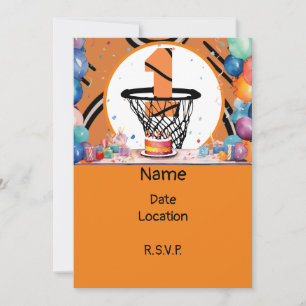 Basketball  1st Birthday with number in mini hoop  Invitation
