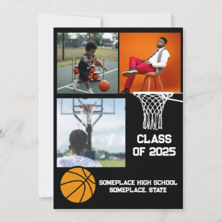 Basketball 3 Photo Collage Black Graduation  Announcement