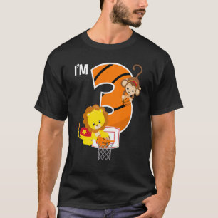 Basketball 3rd Birthday Party Lion Monkey Zoo Anim T-Shirt