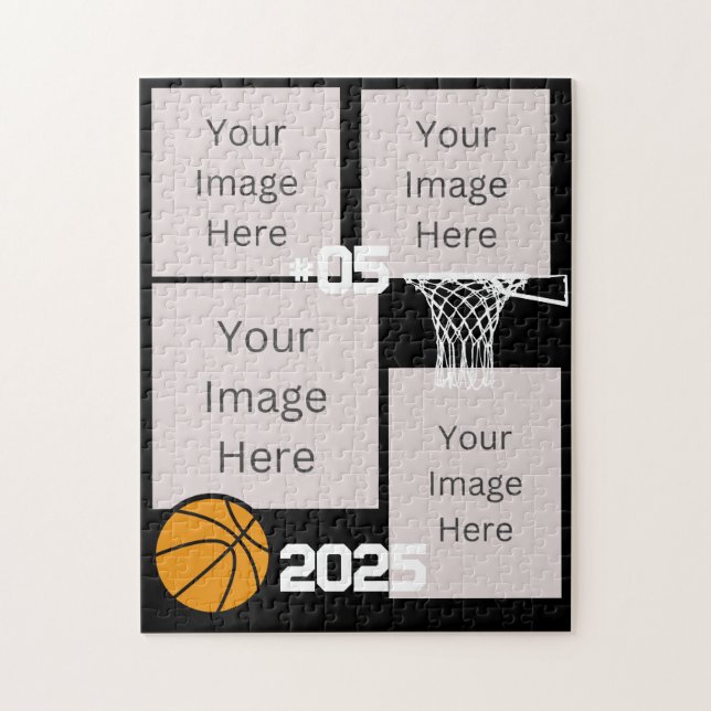 Basketball 4 Photo Collage Jigsaw Puzzle Black (Vertical)