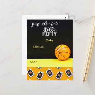 Basketball 50th Birthday Hello fifty Save the Date Postcard