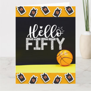 Basketball 50th Birthday with word Hello fifty  Card