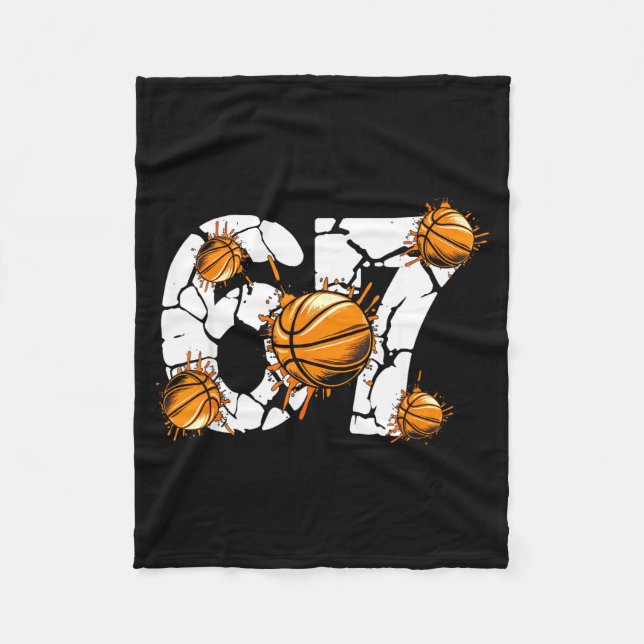 Basketball 67 Six Seven 6 7 Kids Funny Gen Alpha M Fleece Blanket (Front)