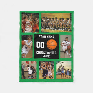 Basketball 7 Photo Collage Green Grass Small Fleece Blanket