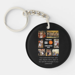 Basketball 7 photo collage personalised black key ring