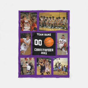 Basketball 7 Photo Collage Purple Small Fleece Blanket