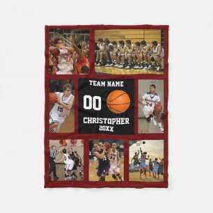 Basketball 7 Photo Collage Red Wine Small Fleece Blanket