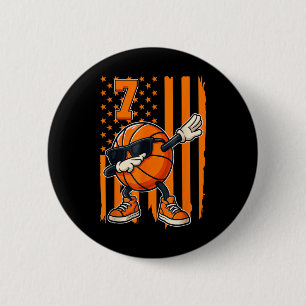 Basketball 7th Birthday American Flag Gift For 7 Y 6 Cm Round Badge