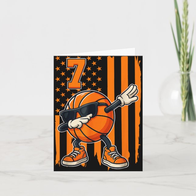 Basketball 7th Birthday American Flag Gift For 7 Y Card (Front)