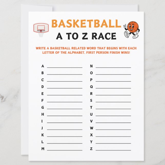 Basketball A To Z Race Game (Front)