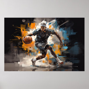 Basketball Action Sport Painting Abstract Art Deco Poster