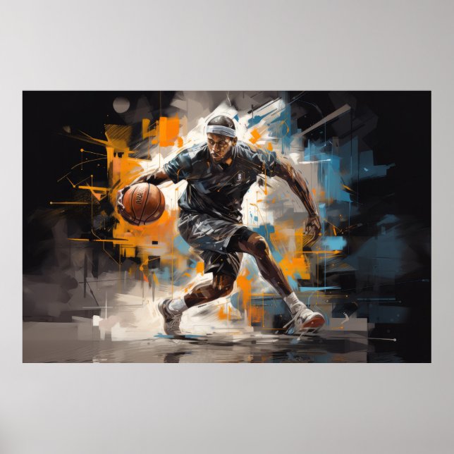Basketball Action Sport Painting Abstract Art Deco Poster (Front)